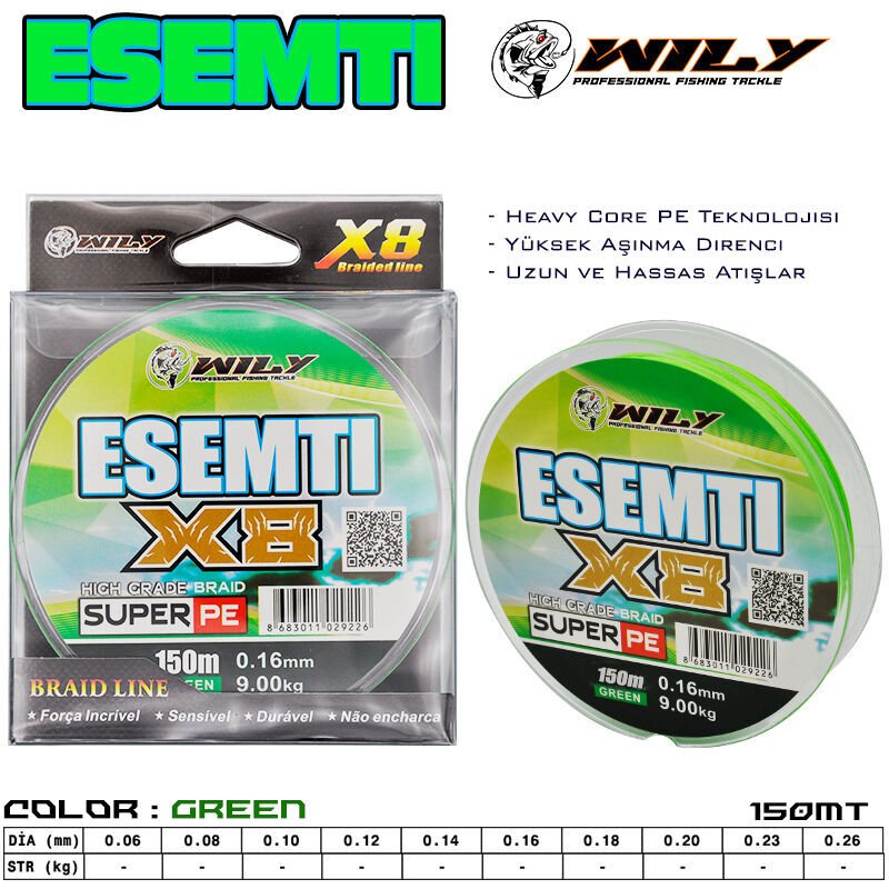 Wily Esemti 8 Kat İp Misina 150 mt Yeşil