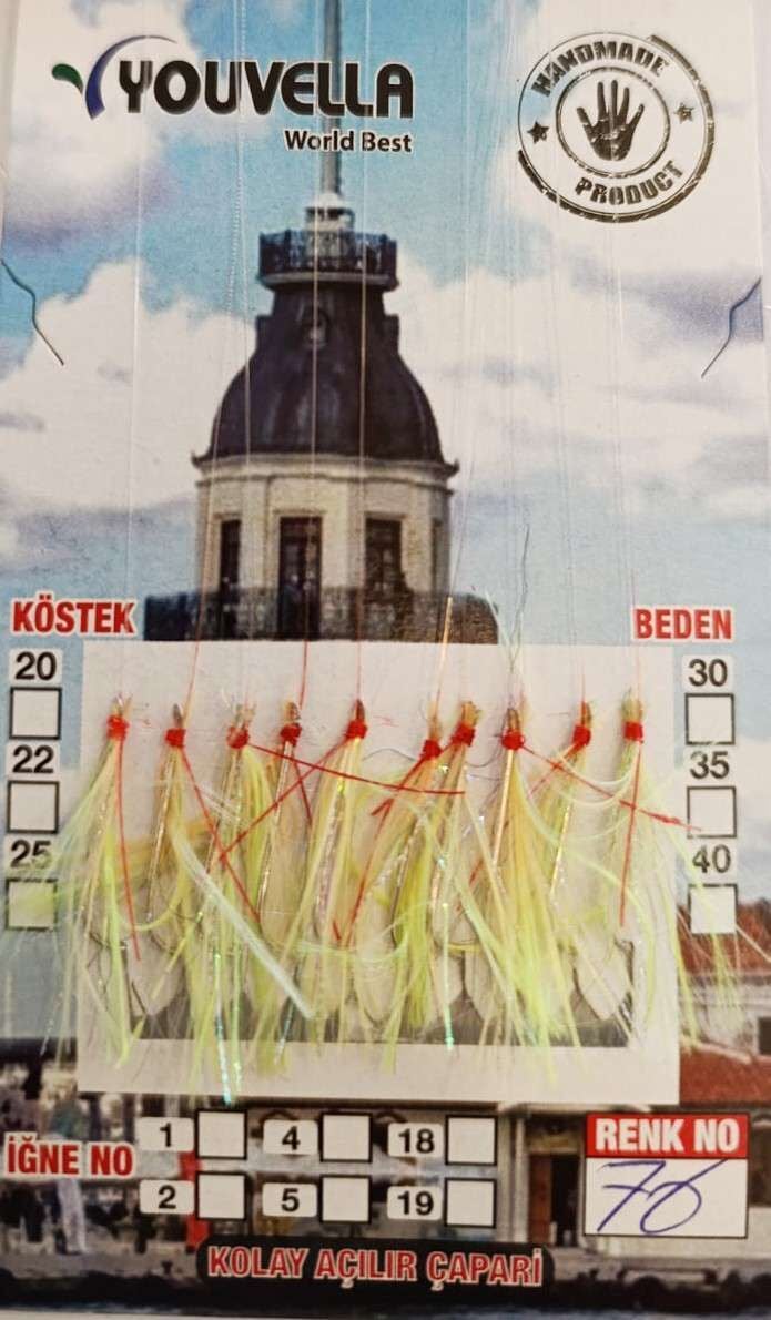 Çinekop Çaparisi UV-GLOW Simli 10 İğneli Kolay Açılan Çapari 025mm Beden x 035mm Köstek