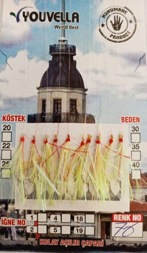 Çinekop Çaparisi UV-GLOW Simli 10 İğneli Kolay Açılan Çapari 025mm Beden x 035mm Köstek