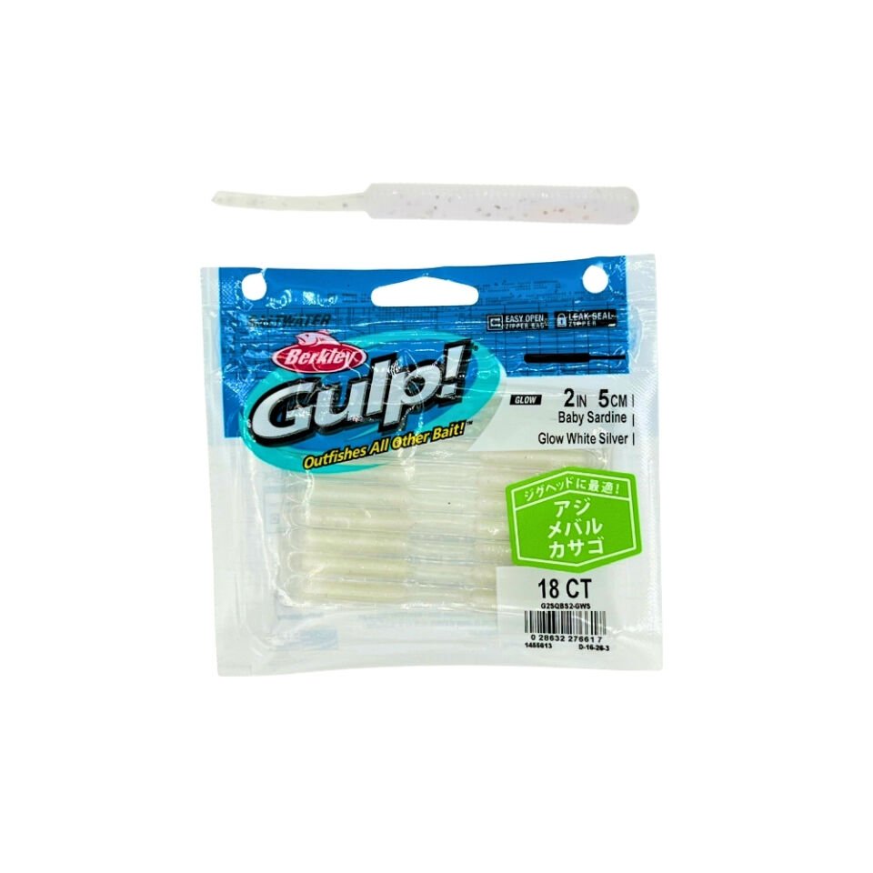 Berkley Gulp Baby Sardine Sahte Yemi GLOW WHİTE SİLVER - 5 CM 18 Lİ