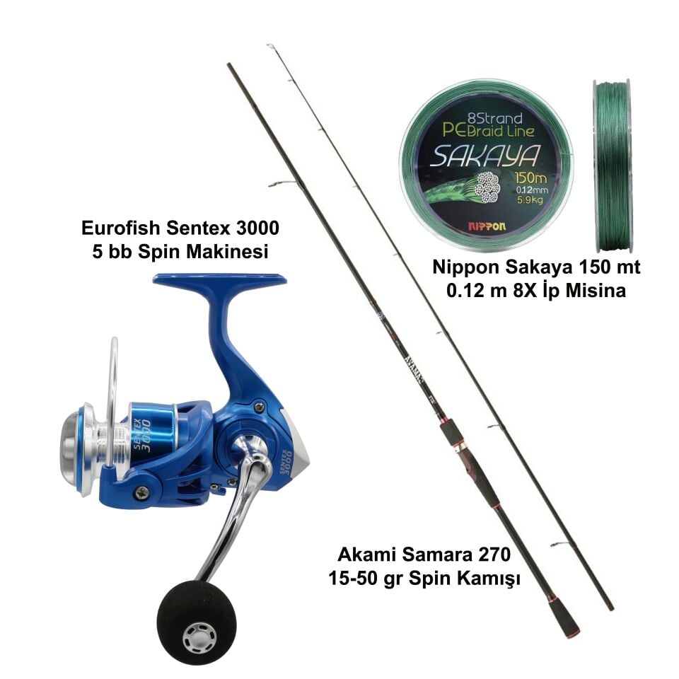 Akami Samara 270 15-50 Spin Kamışı + Eurofish Sentex 3000 Olta Seti