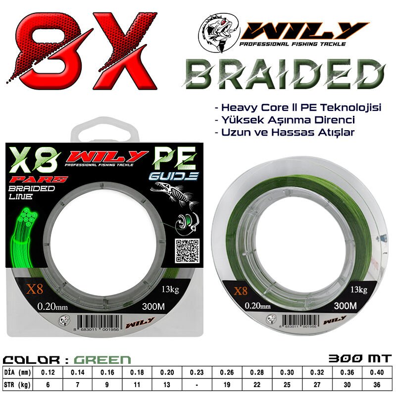 Wily Pars 8 Kat İp Misina 300 mt Yeşil