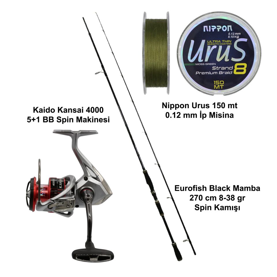Eurofish Black Mamba 270 cm 8-38 gr + Kaido Kansai 4000 Spin Olta Seti