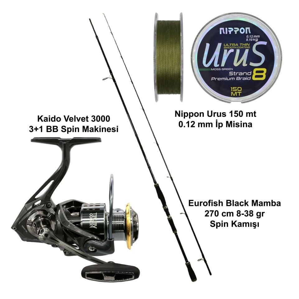 Eurofish Black Mamba 270 cm 8-38 gr + Kaido Velvet 3000 Spin Olta Seti