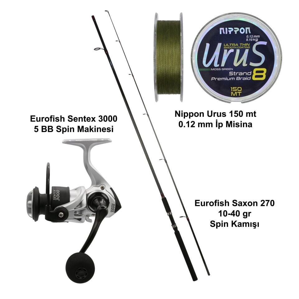 Eurofish Saxon 270 cm 10-40 gr + Eurofish Sentex Gri 3000 Spin Olta Seti