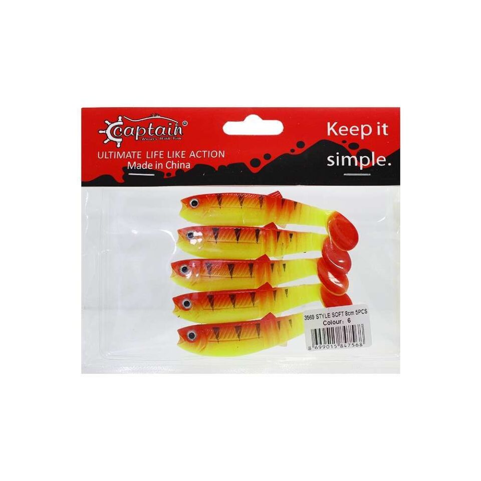 Captain 3569 Style Soft 8cm Levrek Silikonu 5li Paket Suni Yem 6