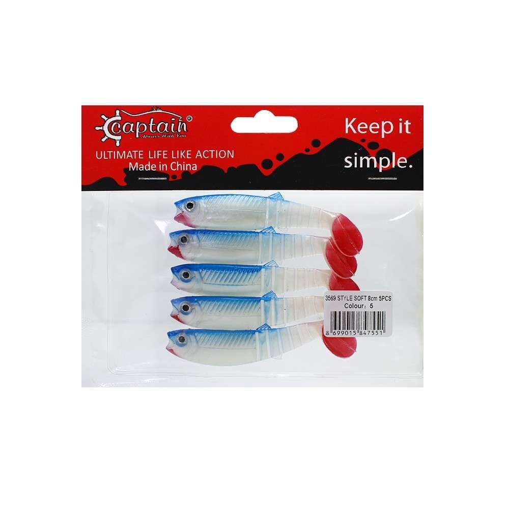 Captain 3569 Style Soft 8cm Levrek Silikonu 5li Paket Suni Yem 5