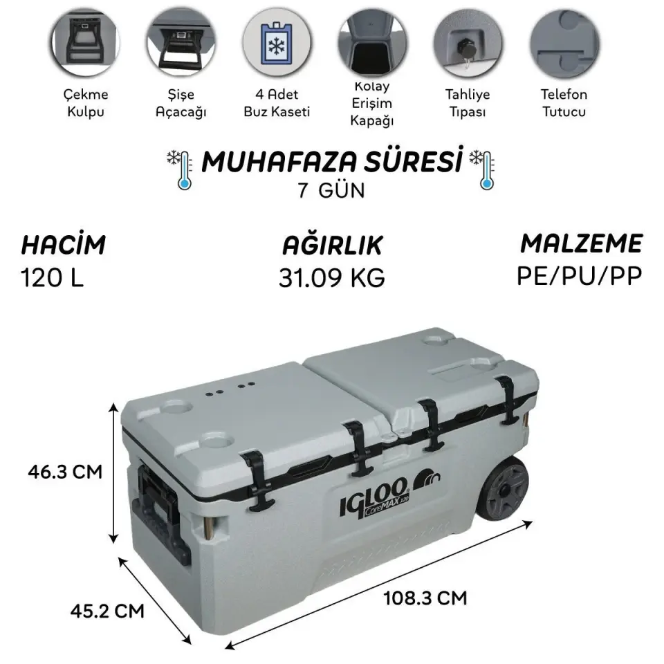 IGLOO CoreMAX 120 Tekerlekli Buzluk 120 Litre