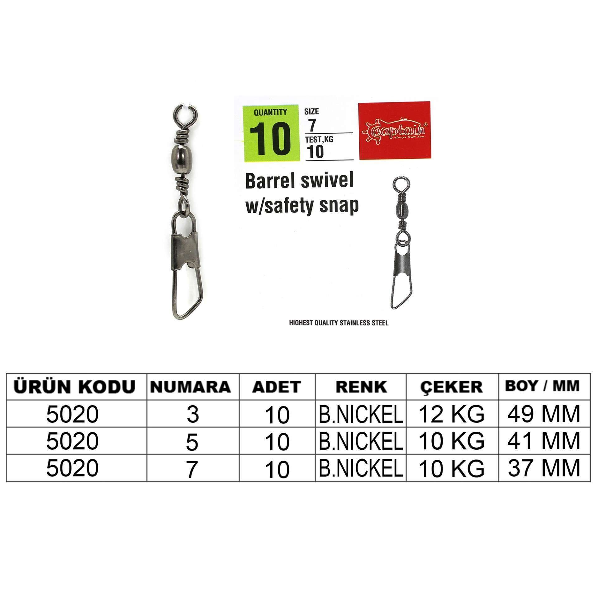 Captain 5020 Klips 10lu Paket Black Nikel