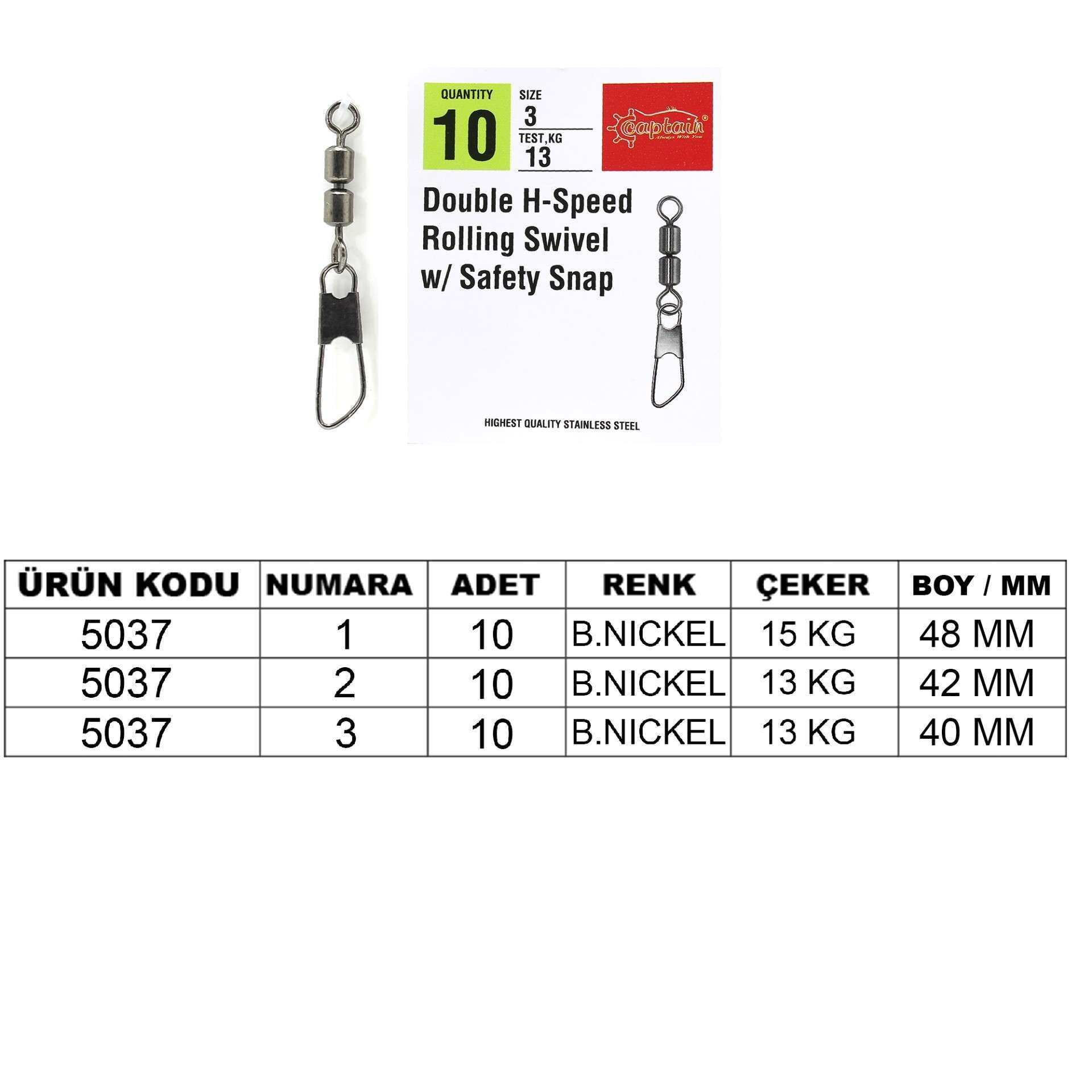 Captain 5037 Double Fırdöndülü Speed Klips 10lu Paket Black Nikel