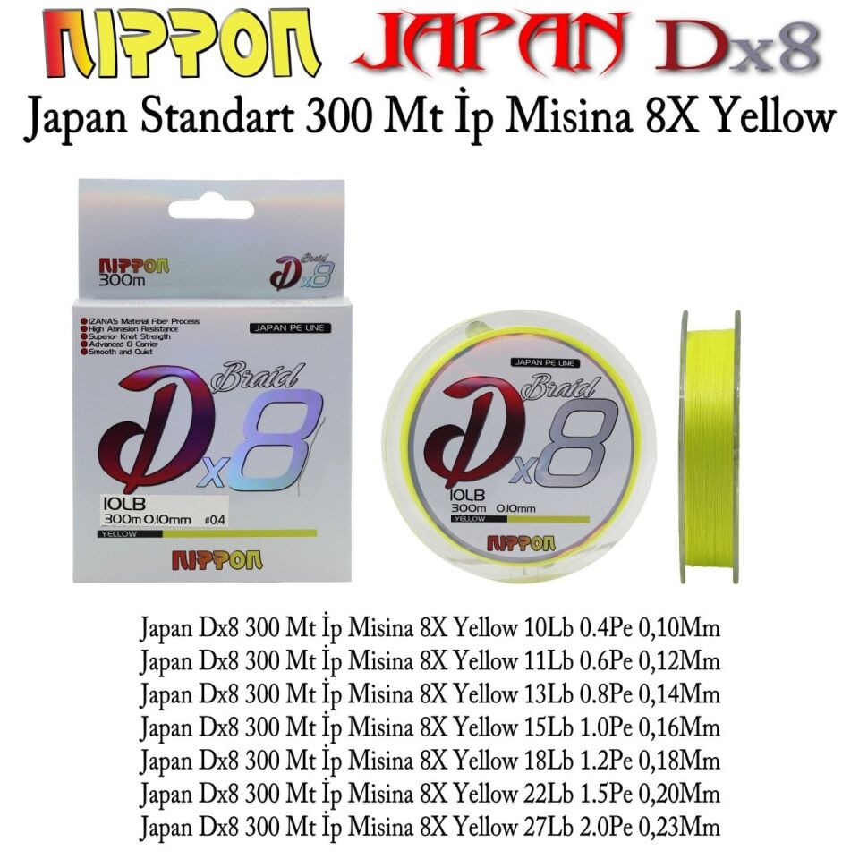 Japan Dx8 Braid 300 Mt İp Misina 8X Yellow