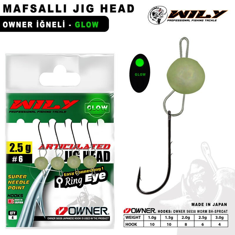 Wily Jig Head Mafsallı Owner İğneli - Glow