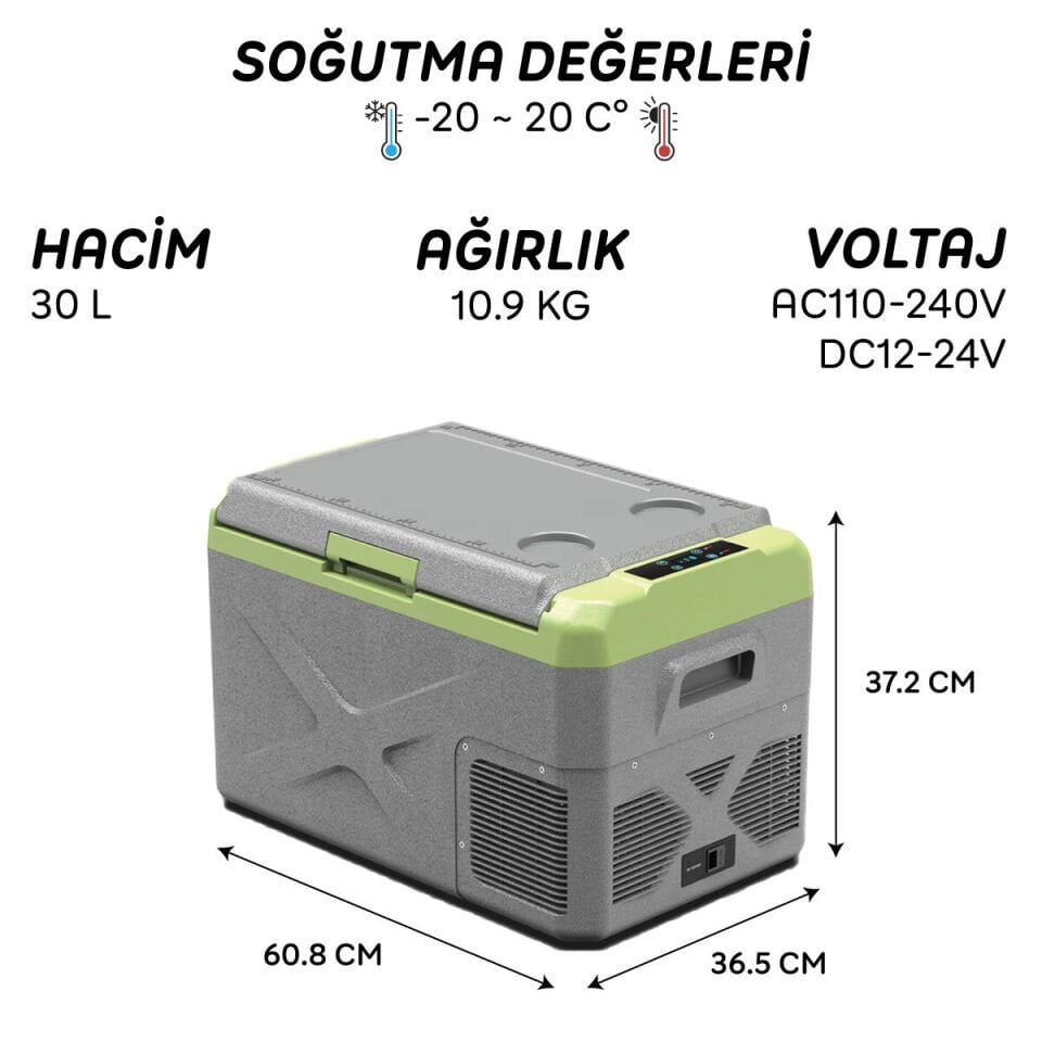 Icepeak Prag Kompresörlü Buzdolabı 30 Litre-GRİ-YEŞİL