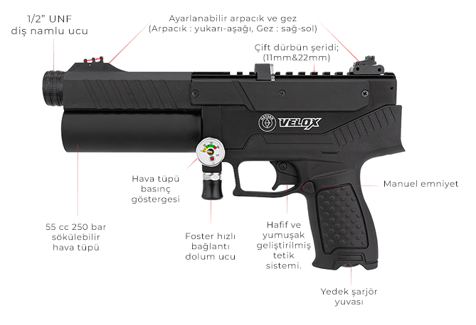 Hatsan Velox Black PCP Havalı Tabanca