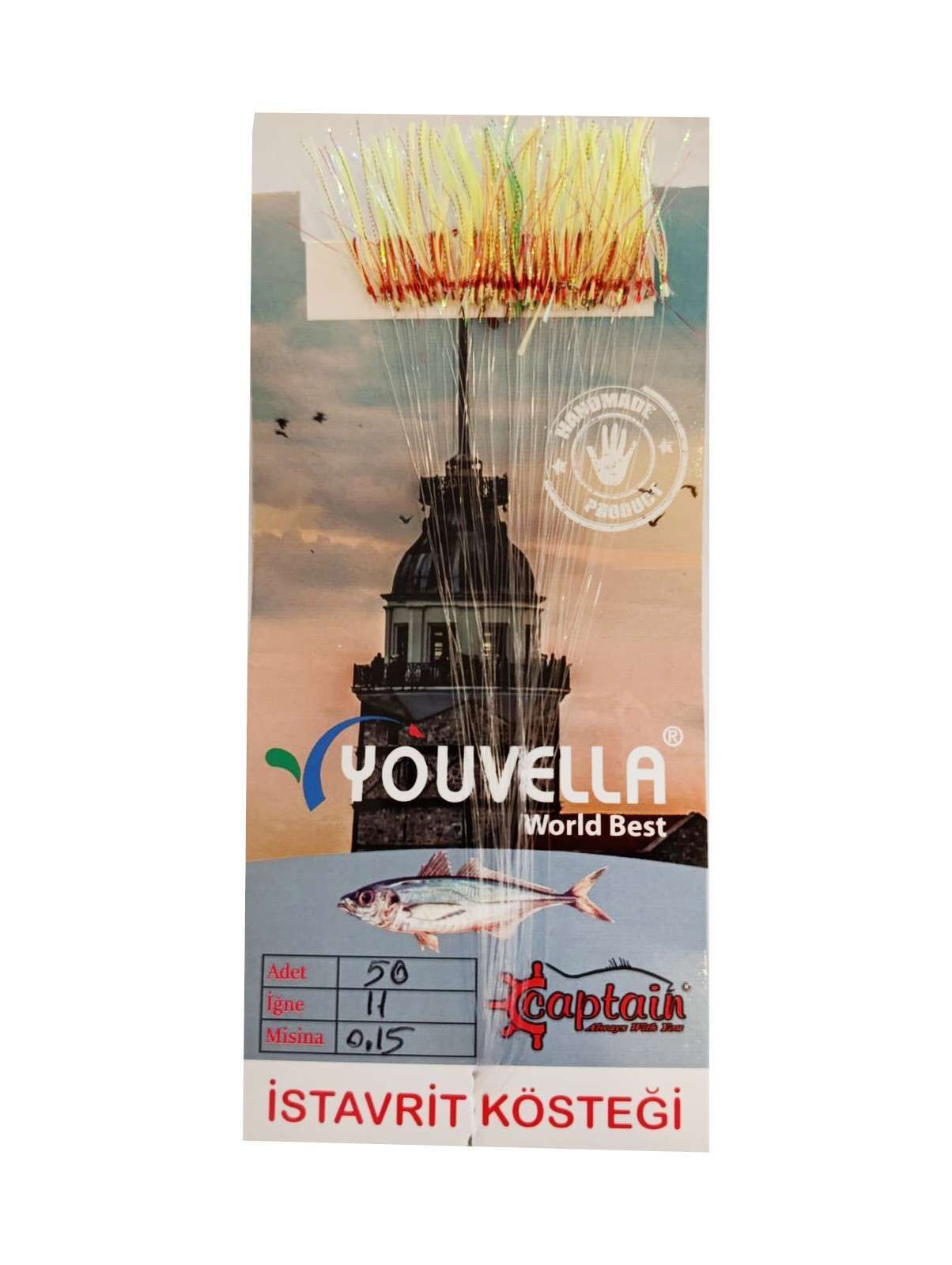İstavrit Kösteği UV-GLOW Simli Youvella Kartonda 50 Kırmızı İğne 015mm Köstek 76