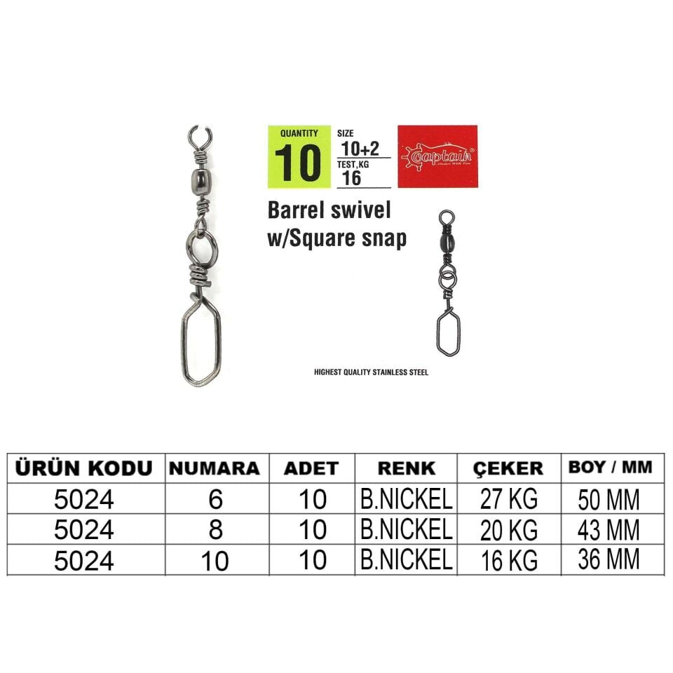 Captain 5024 Square Klips 10lu Paket Black Nikel