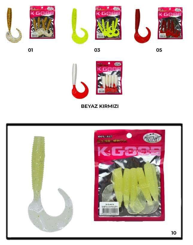 Mutant 3545 Runner Tail 8cm Levrek Silikonu 5li Paket Suni Yem 10