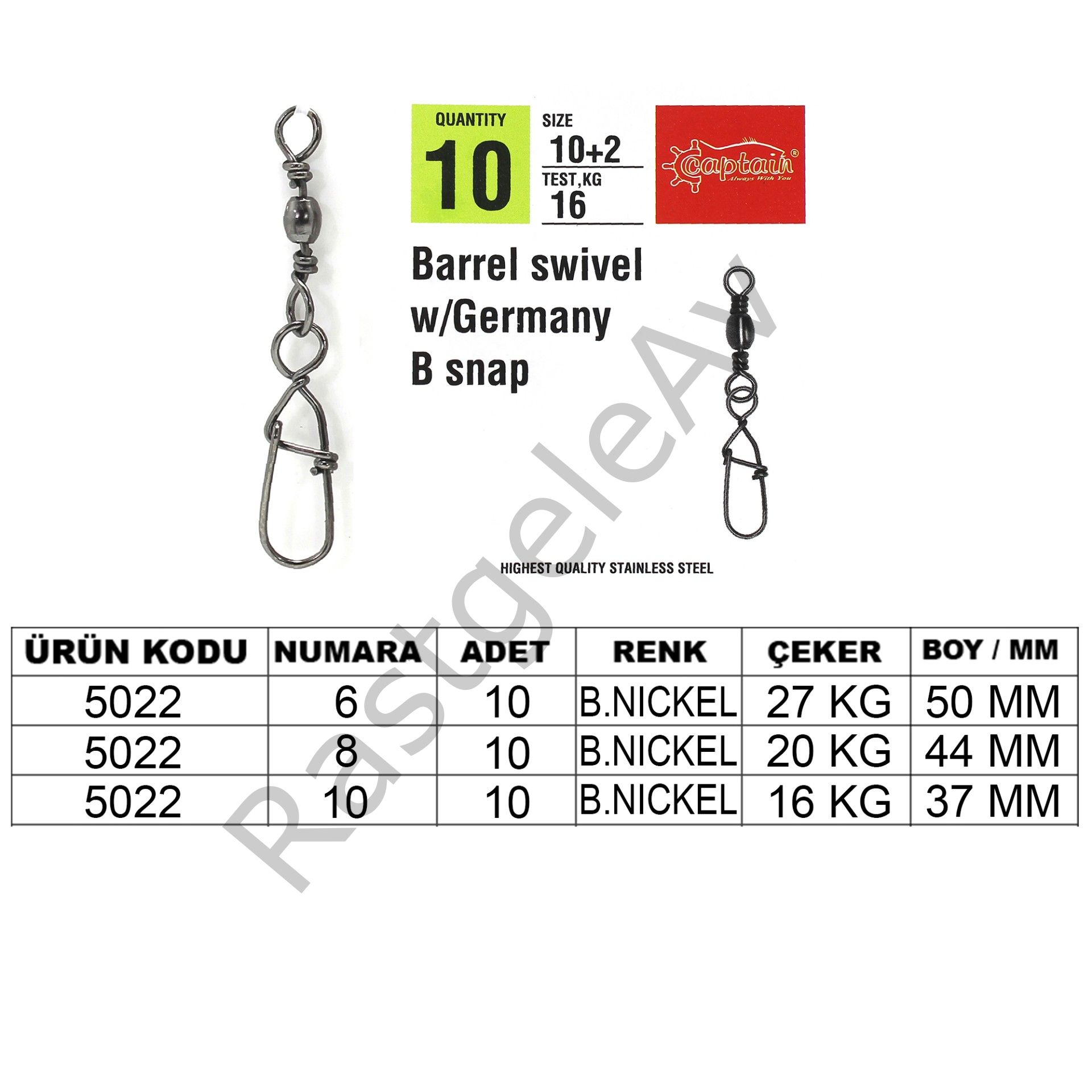 Captain 5022 Germany Klips 10'lu Paket Black Nikel