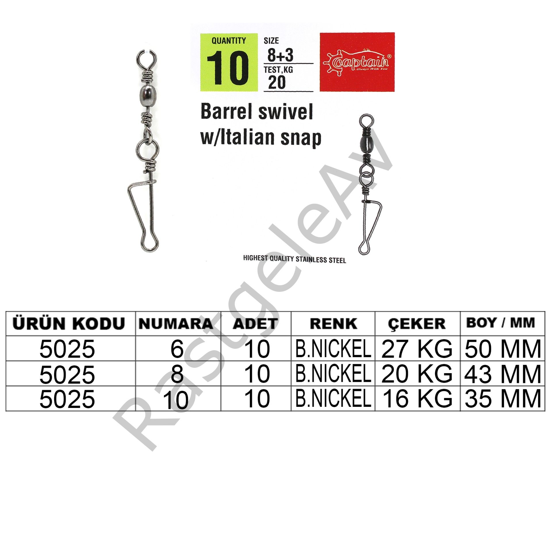 Captain 5025 İtalyan Klips 10'lu Paket Black Nikel