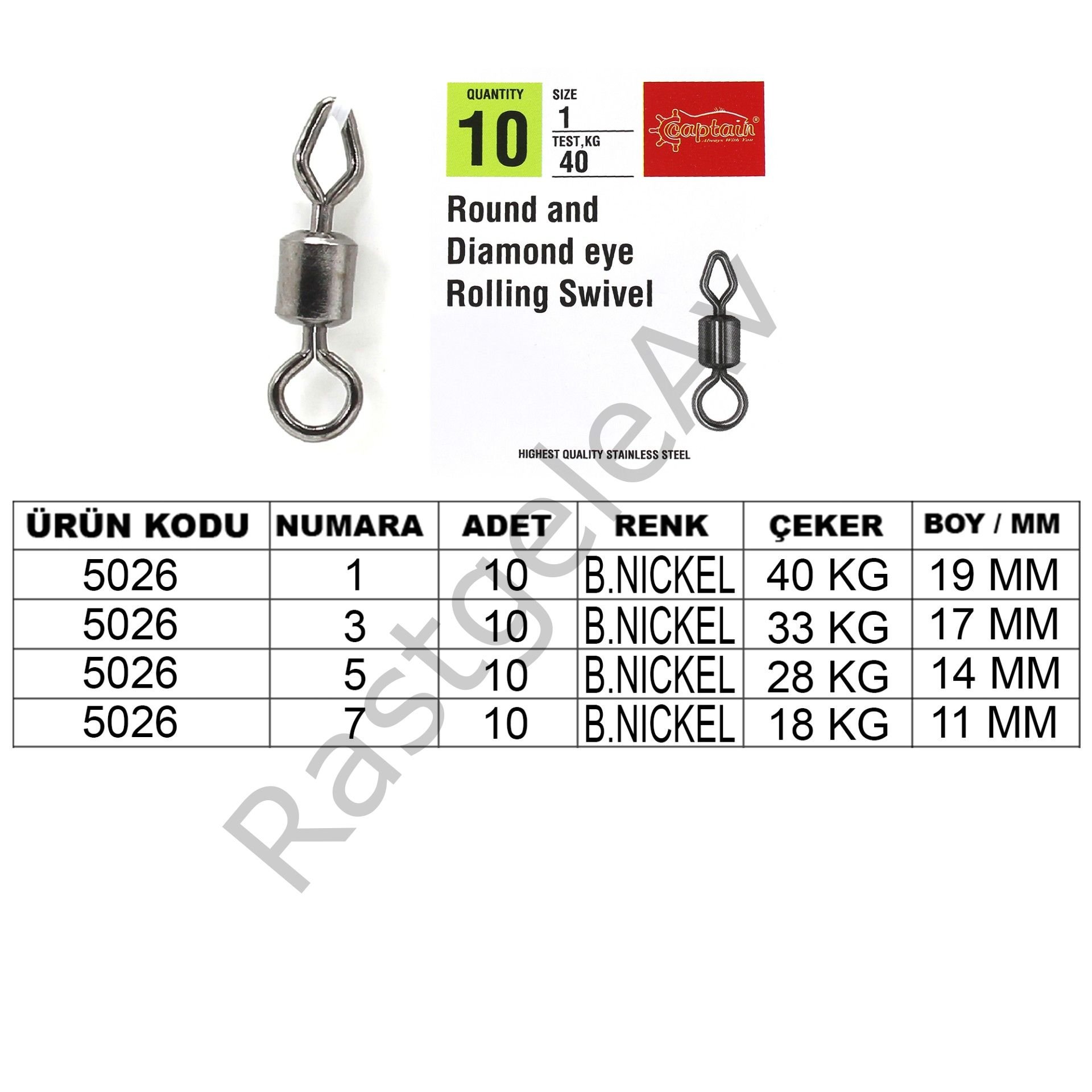 Captain 5026 Elmas Diamond Fırdöndü 10'lu Paket Black Nikel