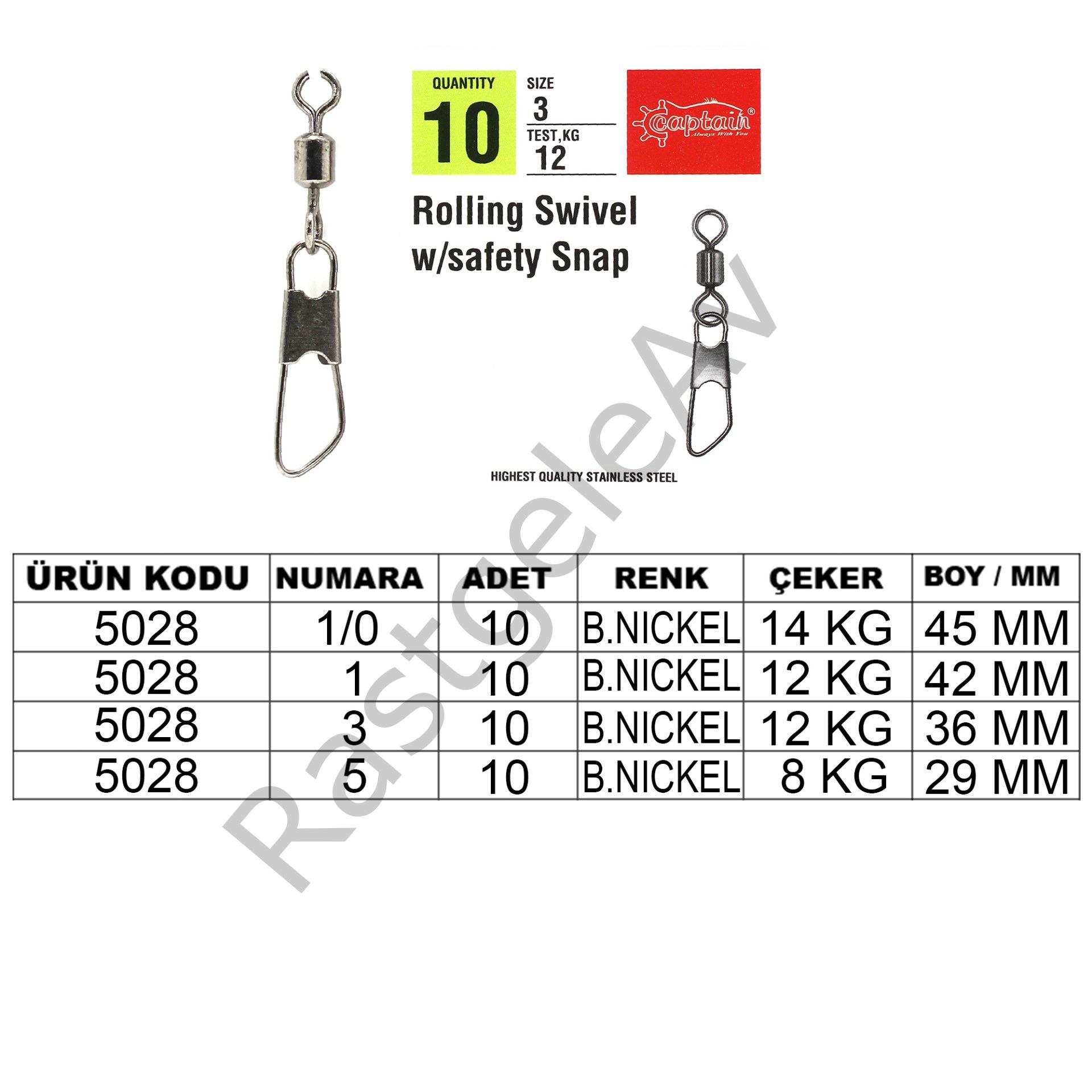 Captain 5028 Klips Safety 10'lu Paket Black Nikel