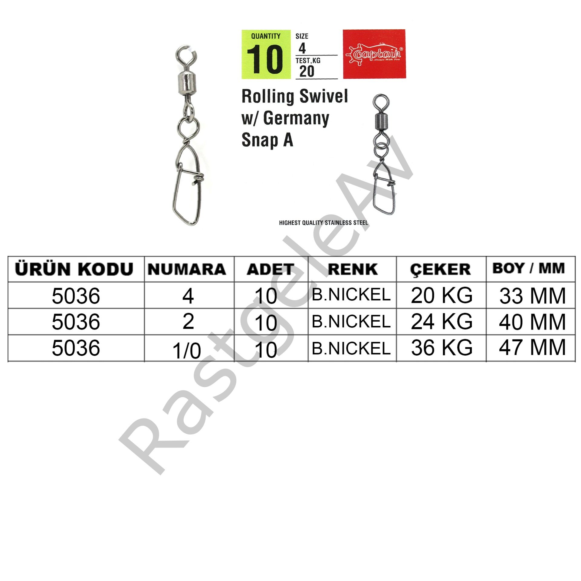 Captain 5036 Germany-A Klips 10'lu Paket Black Nikel