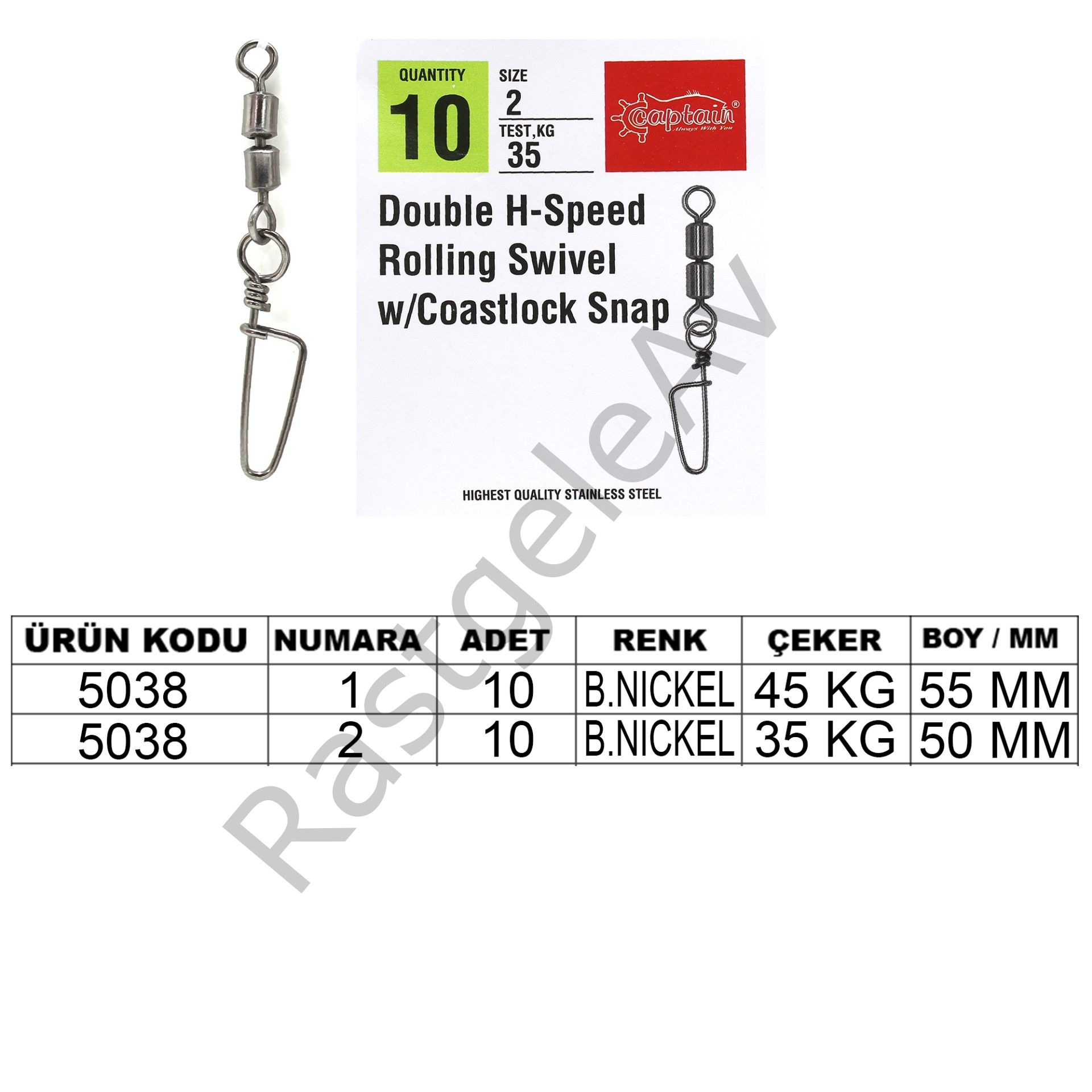 Captain 5038 Double Fırdöndülü Coastlok Klips 10'lu Paket Black Nikel