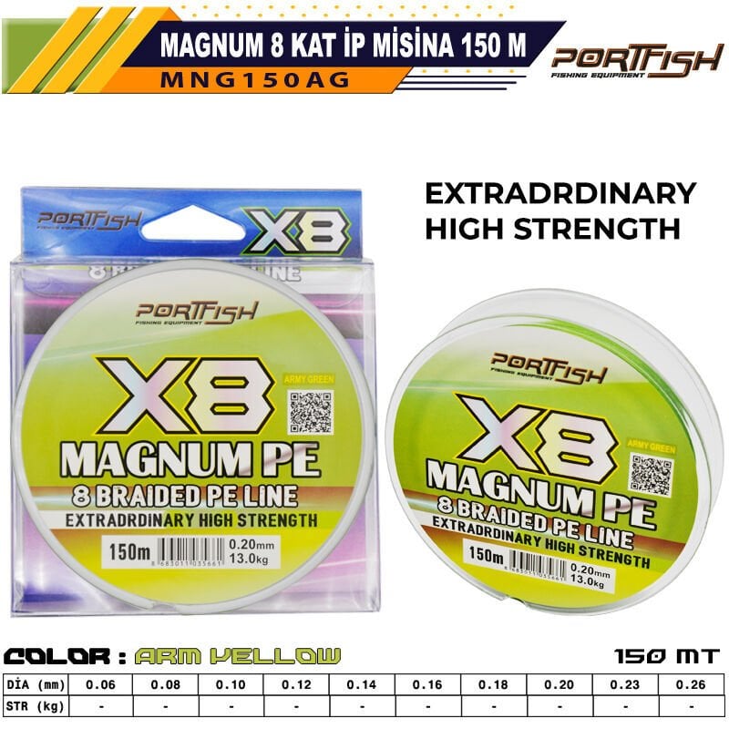 Wily Magnum 8 Kat İp Misina 150 mt Askeri Yeşil