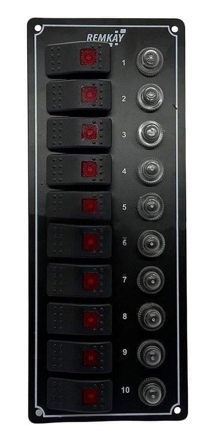 Remkay Siyah Switch Panel 10 lu Dikey Otomatik Işıklı Sigorta Paneli