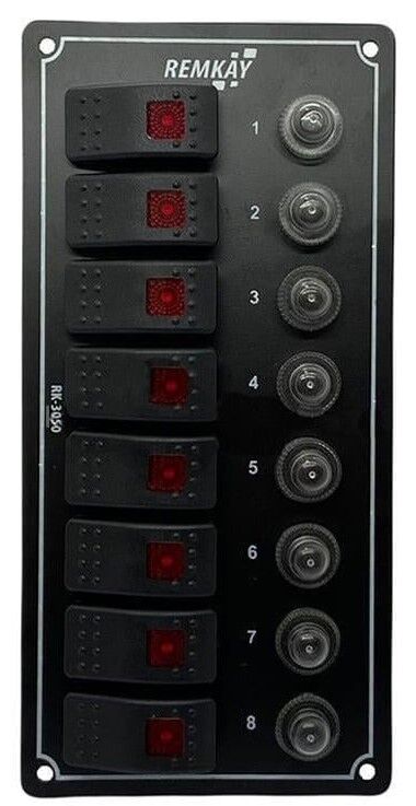 Remkay Siyah Switch Panel 8 lı Dikey Otomatik Işıklı Sigorta Paneli