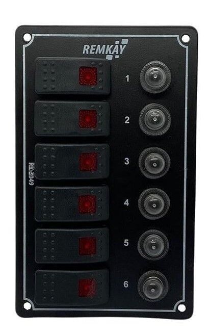 Remkay Siyah Switch Panel 6 lı Dikey Otomatik Işıklı Sigorta Paneli