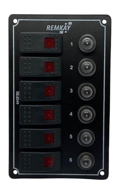 Remkay Siyah Switch Panel 6 lı Dikey Otomatik Işıklı Sigorta Paneli