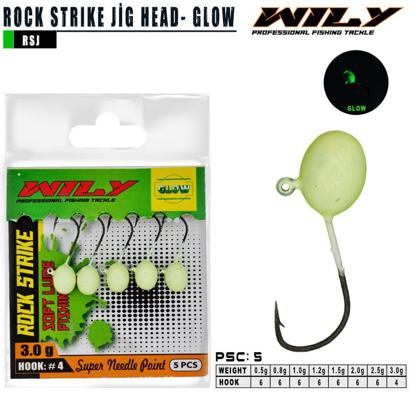 Wily Rock Strike Jighead Glow