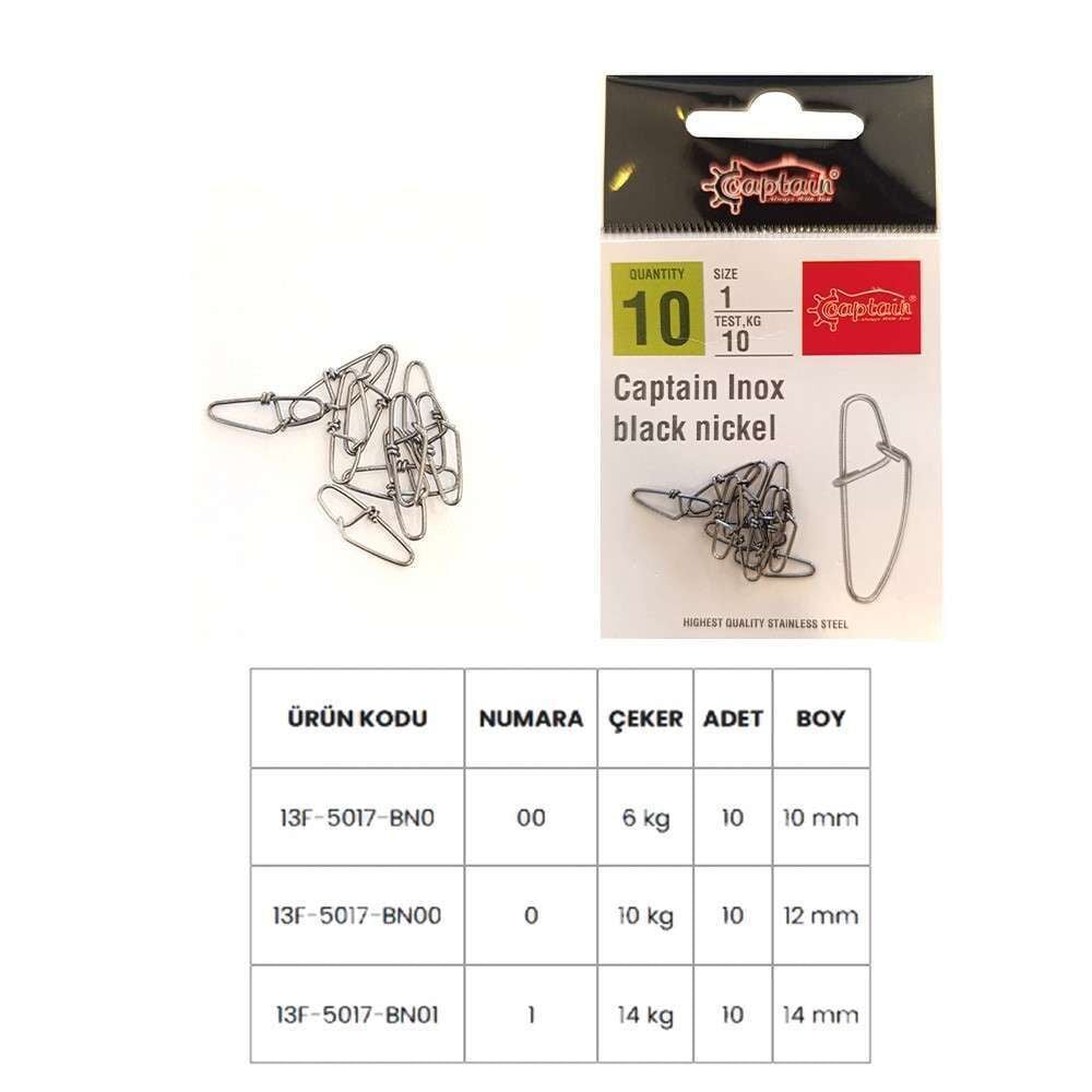 Captain 5017 Sahte Balık Klipsi Snap Strong 10lu Paket Black Nikel