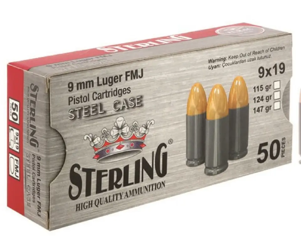 9x19mm Sterling LUGER CELIK KOVAN (FMJ-115GRN) Tabanca Fişeği