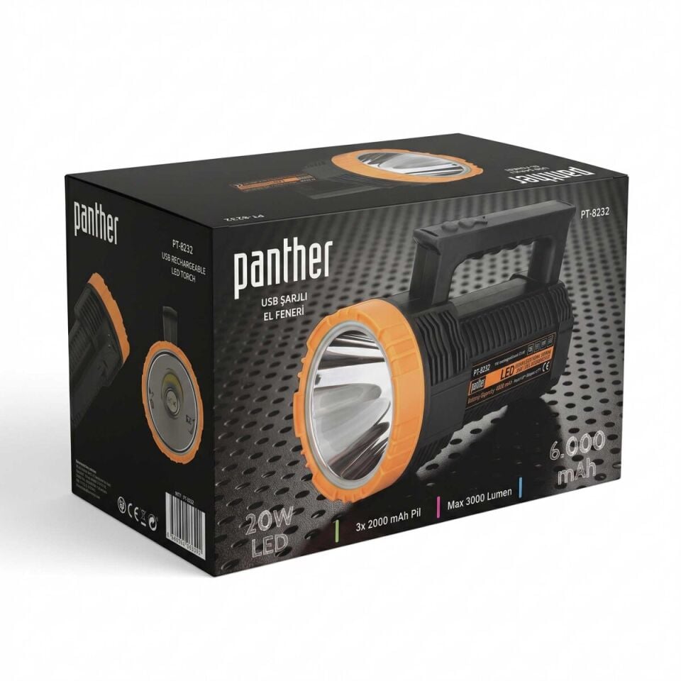 PANTHER PT-8232 USB ŞARJLI EL FENERİ
