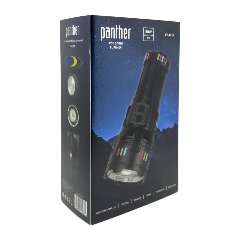 Panther 50W PT-4117 Ultra Güçlü Lazer LED Profesyonel El Feneri