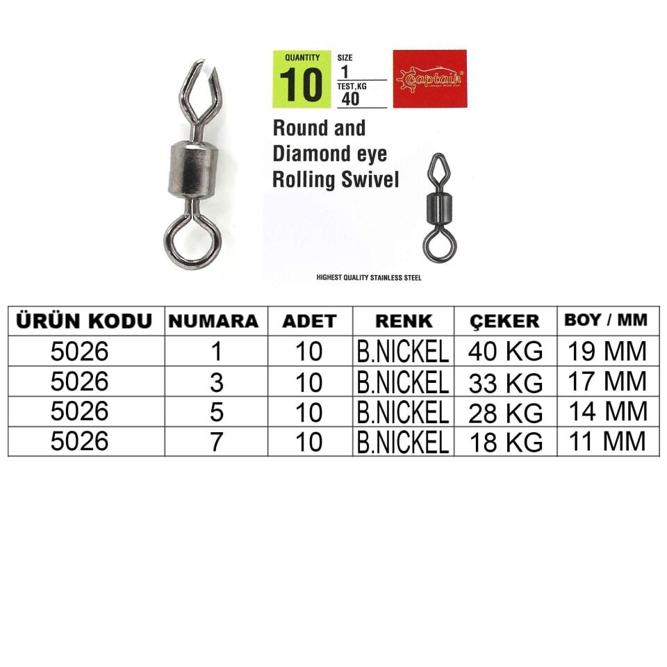 Captain 5026 Elmas Diamond Fırdöndü 10lu Paket Black Nikel