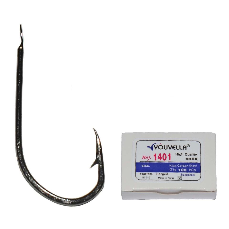 Youvella 1401 Kısa Pala Dövme Olta İğnesi 100lü Kutu Black Nikel Standart - 1