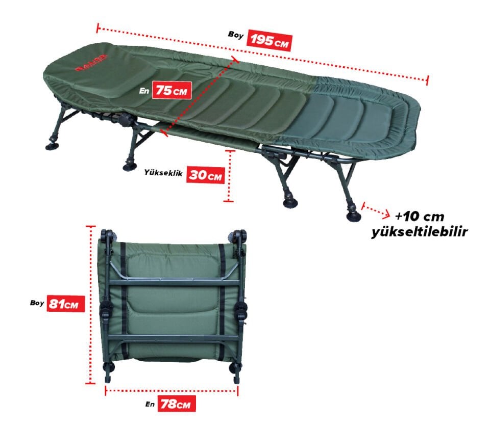 Bauer HYB009-1 Bedchair Green 8 Ayaklı Kampet